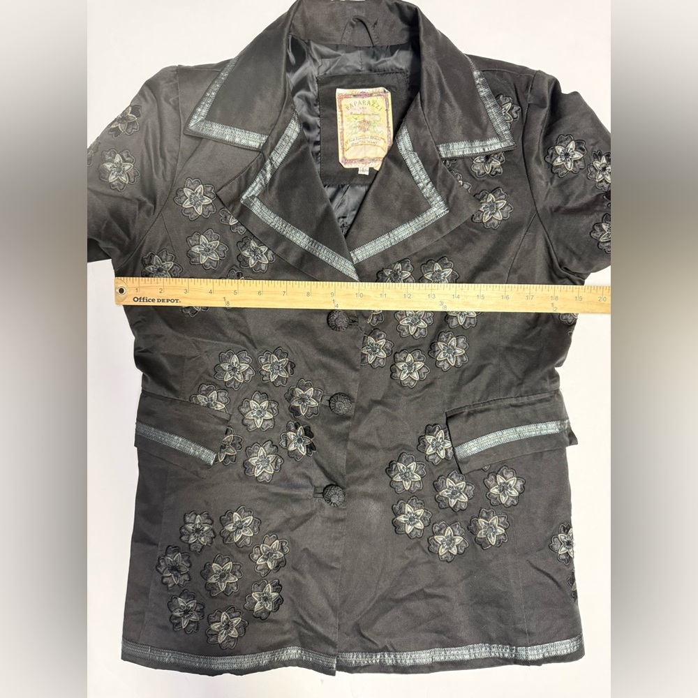 Vintage Paparazzi Chic Black Embroidered Women's button up jacket size L - Picture 5 of 14